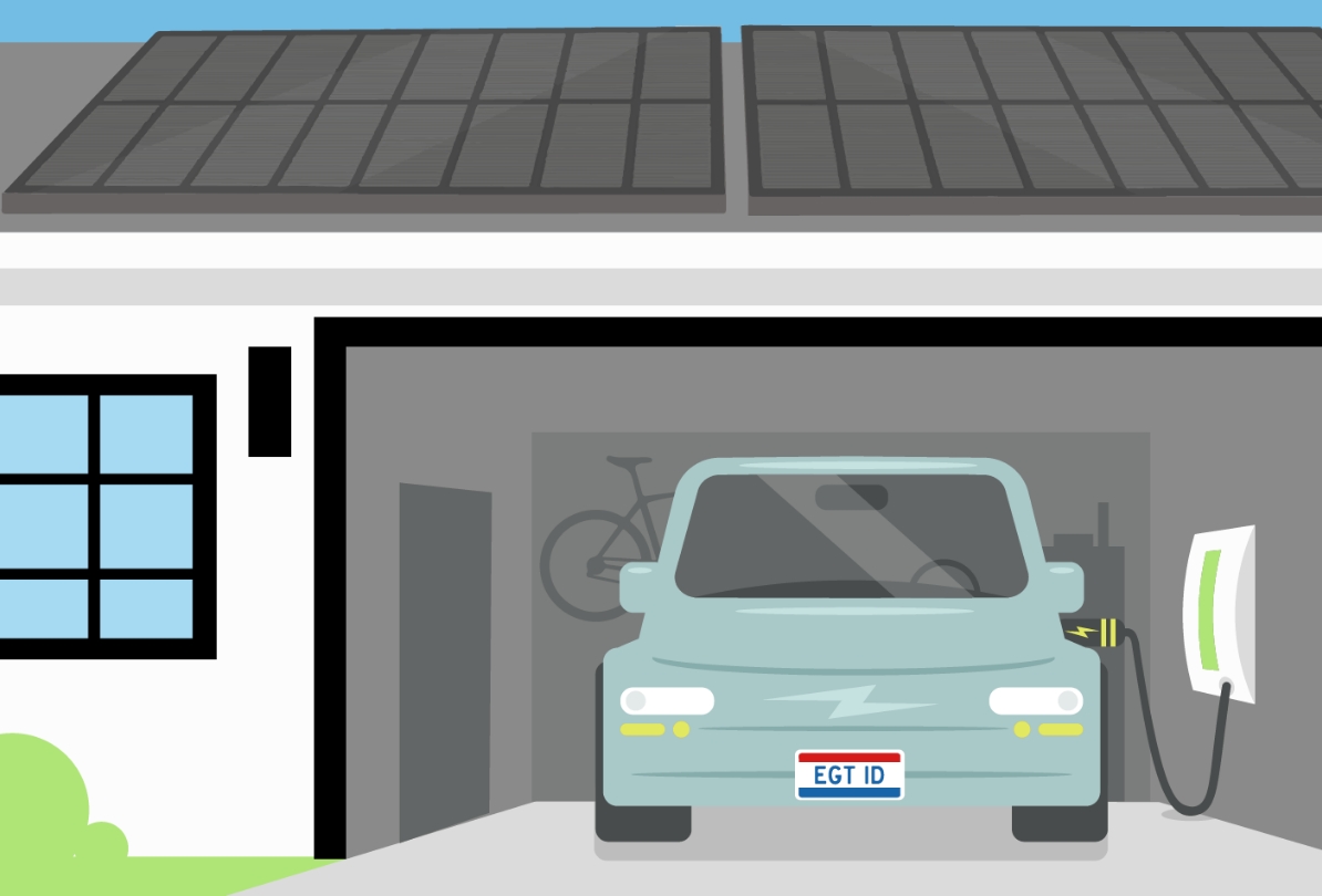 Illustration of a EV car charging inside a garage.